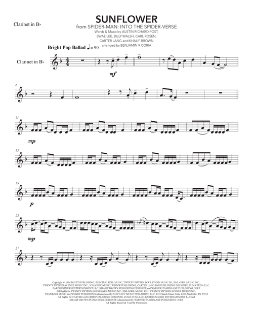 Sunflower (Arr. Benjamín R. Coria) - Post Malone & Swae Lee (Clarinet and Piano)