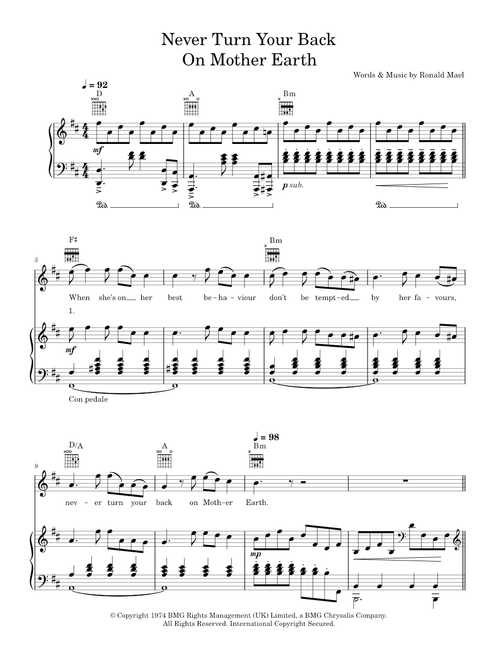 Never turn your back on mother earth - Sparks (Piano-Vocal-Guitar (Piano Accompaniment))