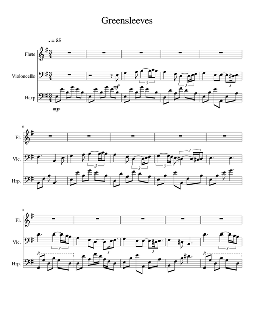 Greensleeves - Flute, Harp, and Cello - "Adagio"