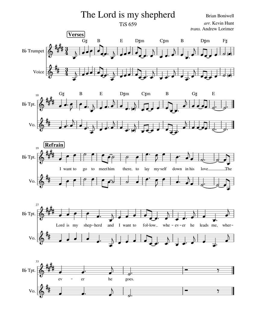 The Lord is my shepherd (TiS 659) Sheet Music with Chords for Vocals ...