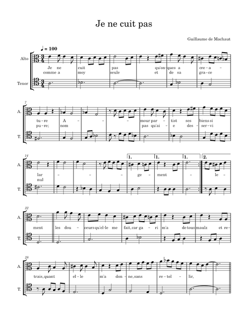 Ballade 14 Je ne cuit pas – Guillaume de Machaut Je ne cuit pas