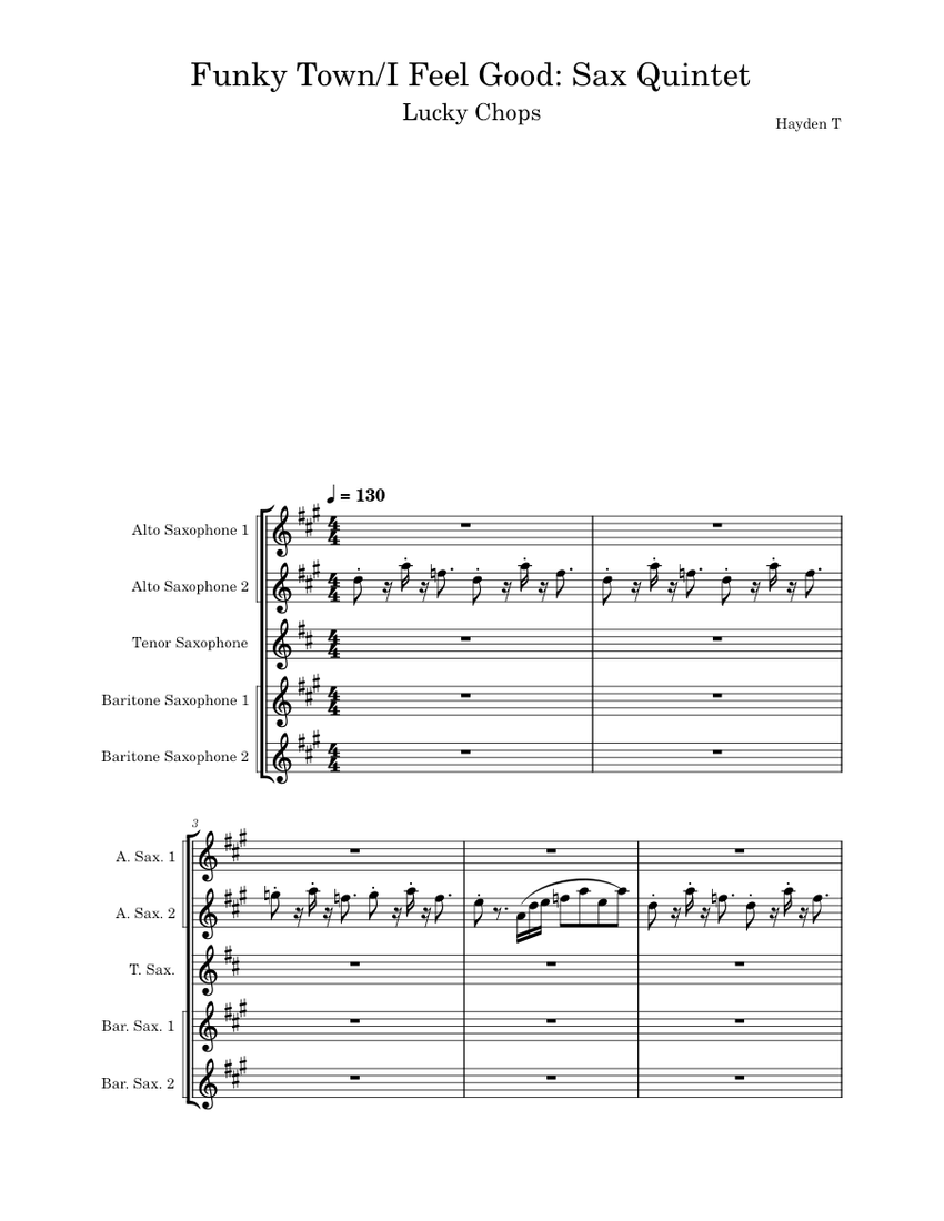 Funkytown / I Feel Good Lucky Chops Sax Quintet Sheet music for Saxophone alto, Saxophone
