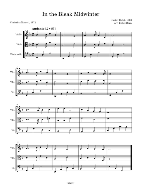 In the bleak midwinter – Gustav Holst String Trio