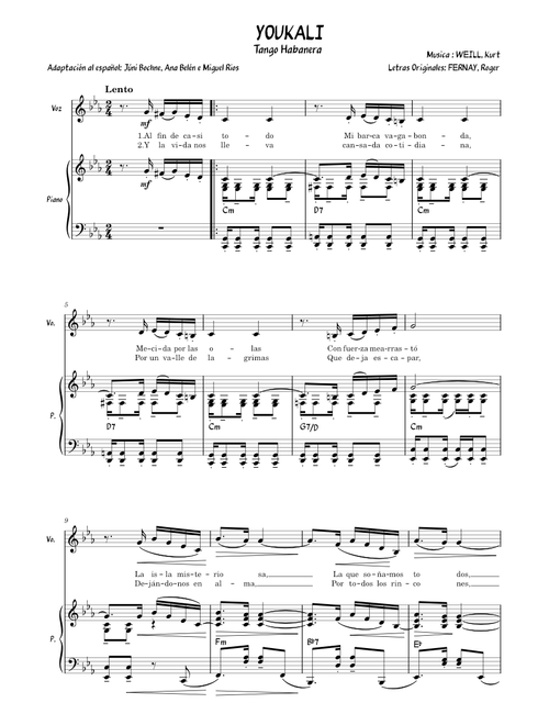 Youkali – Kurt Weill Youkali en Dó (C minor) menor Versión Española / Spanish Version / Versão em Espanhol - Kurt Weill