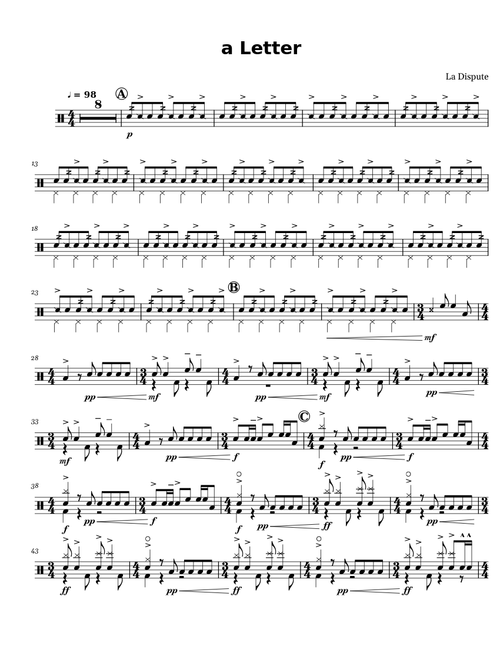 A letter – La Dispute Drum Transcription