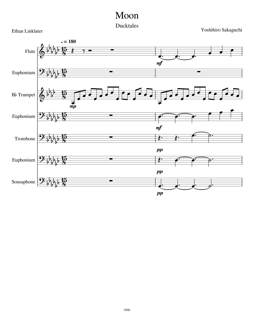 Ducktales - Moon Theme Sheet Music for Trombone, Euphonium, Flute ...