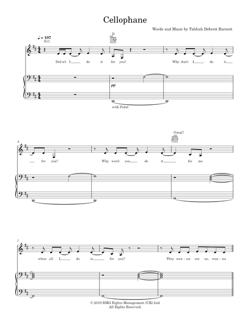 Cellophane - FKA twigs (Piano-Voice-Guitar) sheet music arranged by Faber
