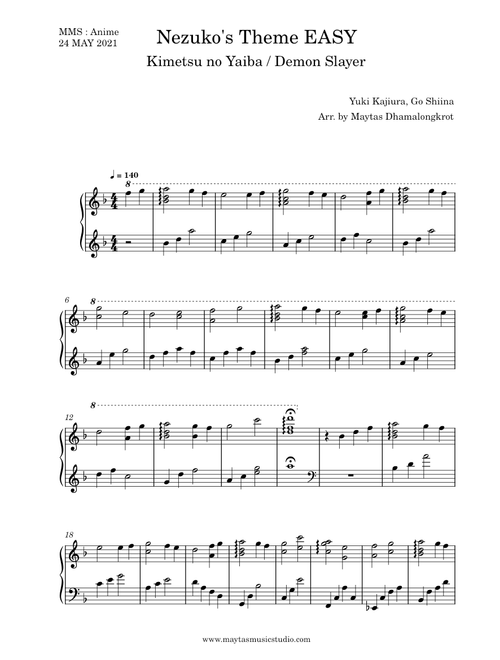 Nezuko's Theme – Demon Slayer [EASY] arr by Maytas Dhamalongkrot