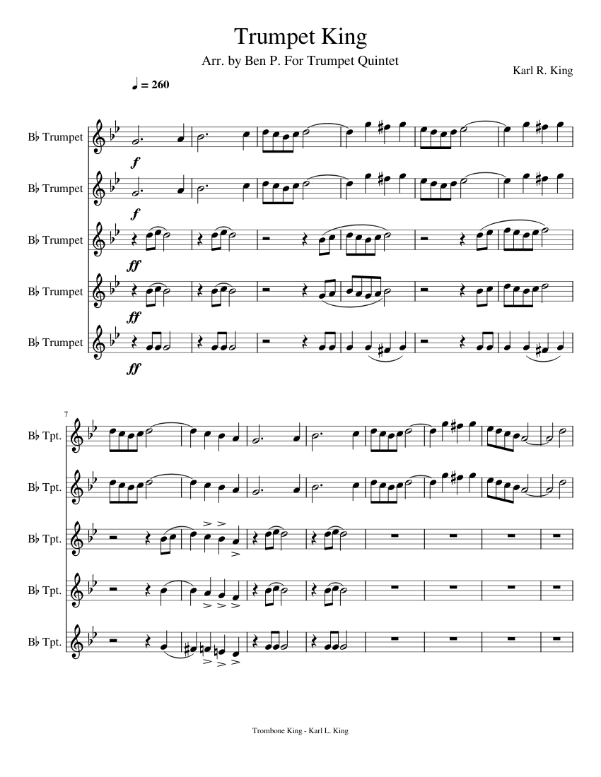 The Trombone King Karl L. King Trumpet King Sheet music for Trumpet in b flat Brass Quintet Musescore