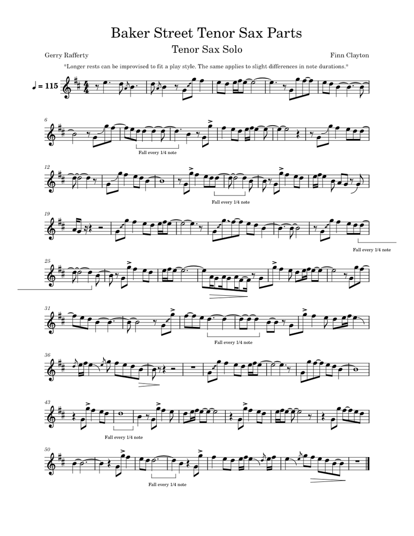 Baker street Gerry Rafferty Baker street All Three Tenor Sax Solos Sheet music for Piano Solo Easy Musescore