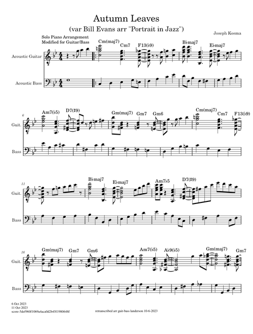 Autumn Leaves – Joseph Kosmo/Bill Evans