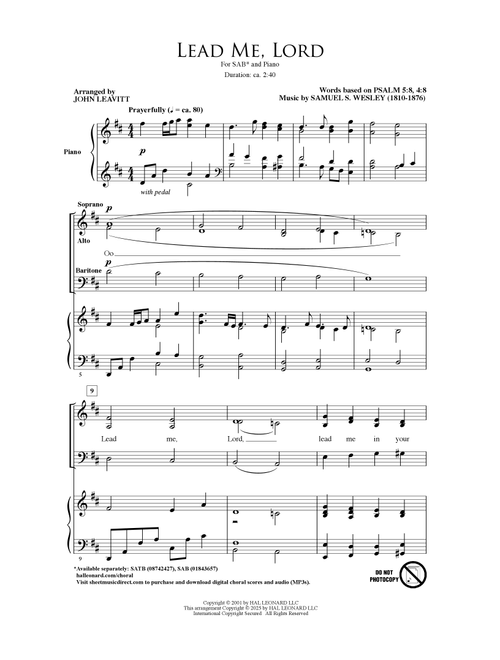 Lead Me, Lord (arr. John Leavitt) - Samuel Sebastian Wesley, Psalm 5:8 4:9 (Choral, SAB)