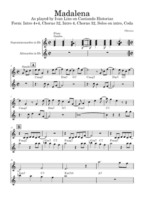 Madalena – Ivan Lins Sheet Music with Chords for Saxophone alto