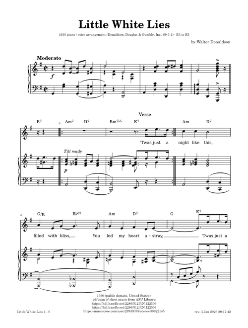 Little White Lies – Walter Donaldson [1930 piano / vocal arrangment]