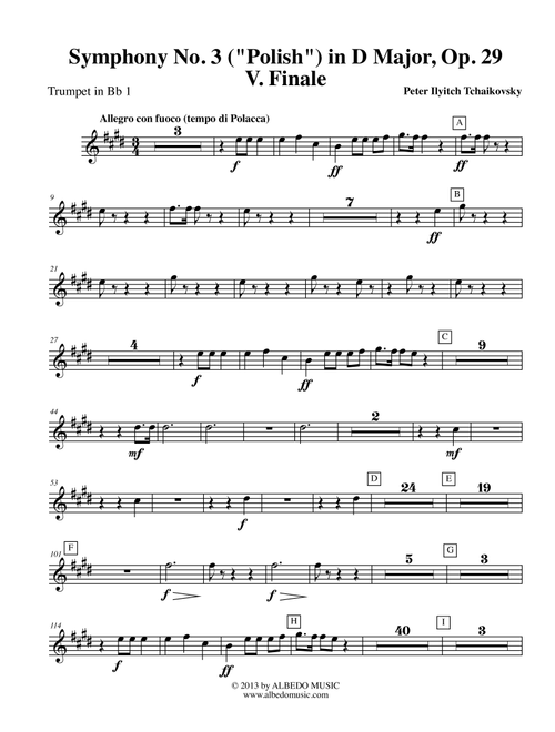 Tchaikovsky Symphony No. 3, Movement V - Trumpet in Bb 1 (Transposed Part), Op. 29 (Arr. Doug Clyde) - ‪Pyotr Ilyich Tchaikovsky‬ (Trumpet Solo)