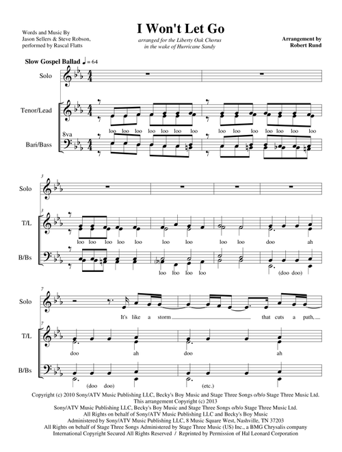 I Won't Let Go (Arr. Robert Rund) - Rascal Flatts (Choral, SSAA)
