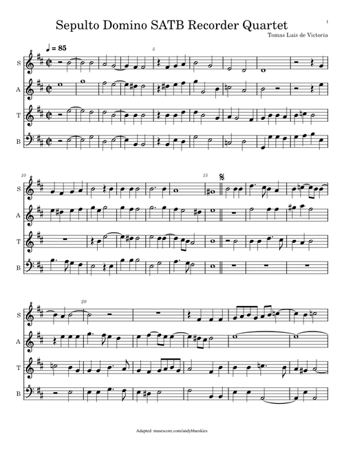 Sepulto Domino SATB Recorder Quartet