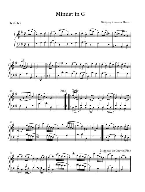 Minuet in G K 1/ K 1e - Wolfgang Amadeus Mozart