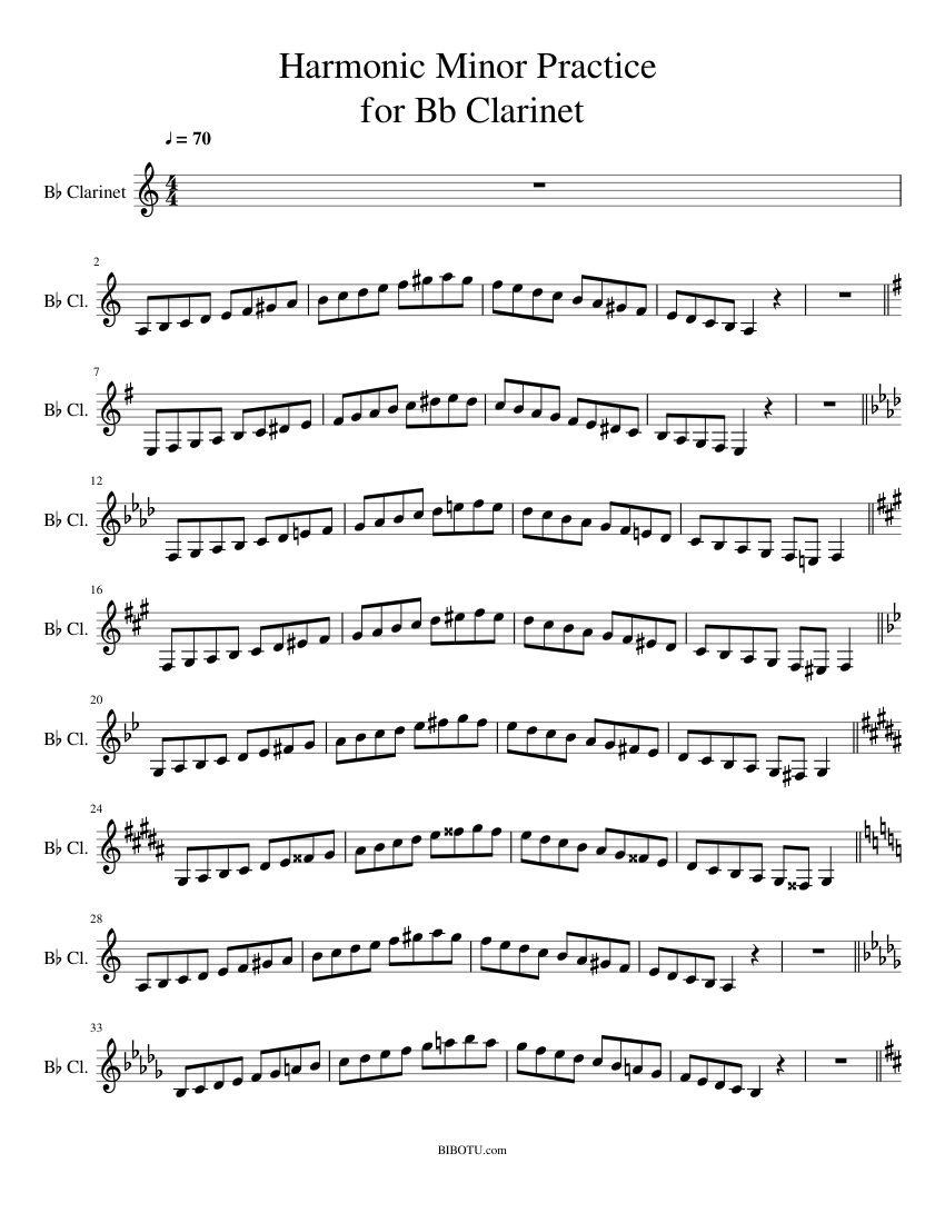 Bb Harmonic and Melodic Minor Scales and arpeggios Sheet music for in bflat (Solo