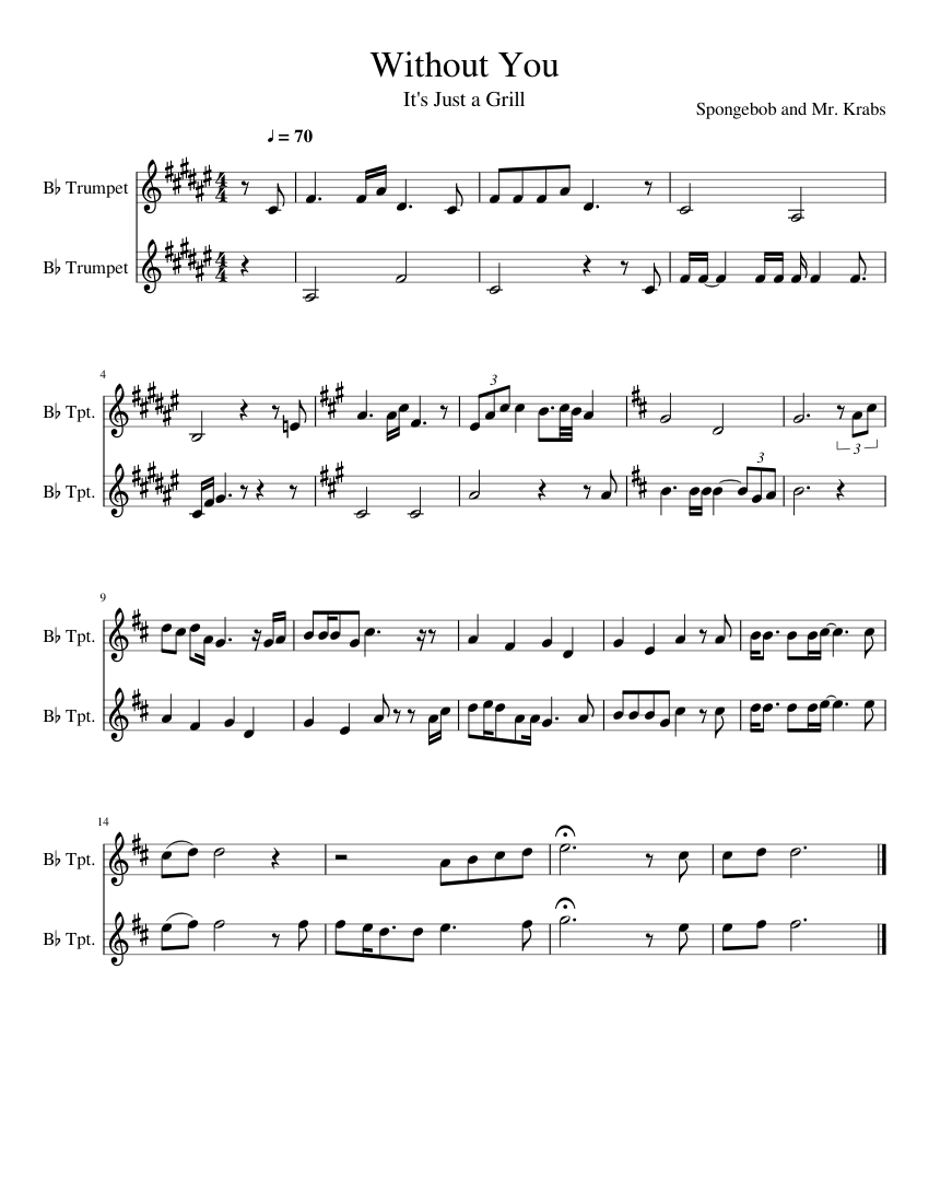 Without You Sheet Music for Trumpet in b-flat (Brass Duet) | MuseScore.com