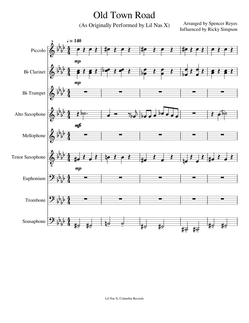Old Town Road Sheet Music for Trombone, Euphonium