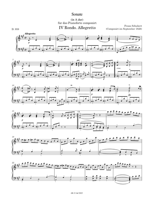 Piano Sonata in A major, D959 IV Rondo Allegretto Franz Schubert