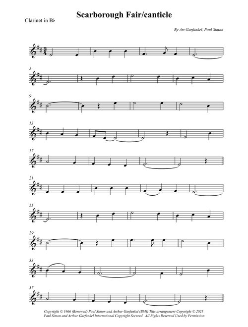 Scarborough Fair/canticle (Arr. Wesley S. SIlva) - Simon & Garfunkel (Clarinet Solo)