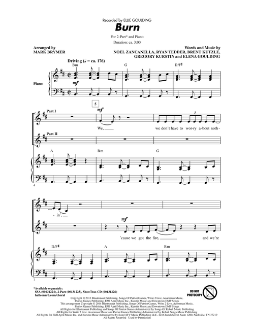 Burn (arr. Mark Brymer) - Ellie Goulding (Choral, 2-Part)