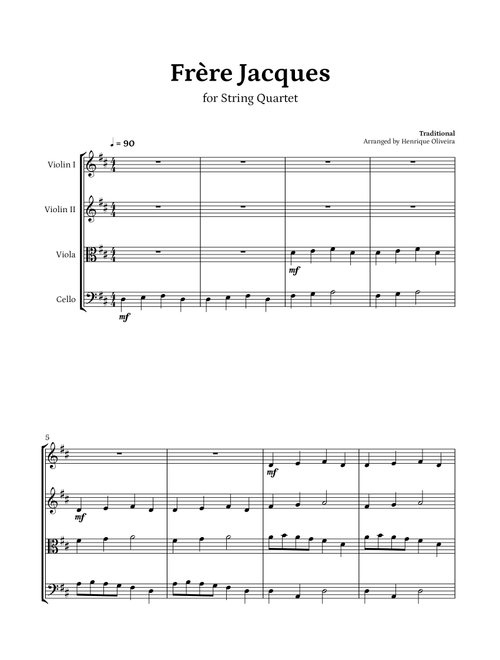 Frère Jacques (String Quartet) (Arr. Henrique Oliveira) - Traditional (String Quartet)