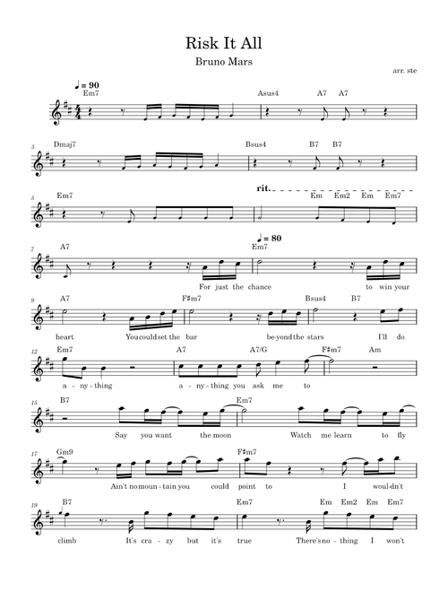 Risk It All - Bruno Mars [Lead Sheet]