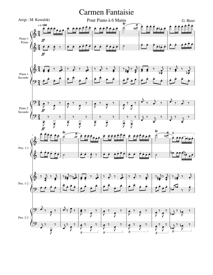 Carmen Fantaisie 6 Mains MK Sheet Music for Piano (Mixed Trio