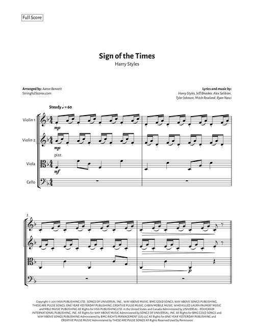 Sign Of The Times (Arr. Aaron Bennett) - Harry Styles (String Quartet)