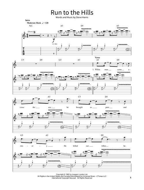 Run To The Hills - Iron Maiden (School of Rock - Guitar Tab)