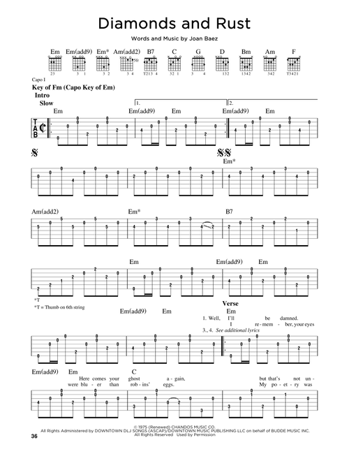 Diamonds and Rust - Joan Baez (Guitar Lead Sheet)