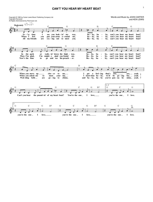 Can't You Hear My Heart Beat - Herman's Hermits (Lead Sheet - Fake Book)