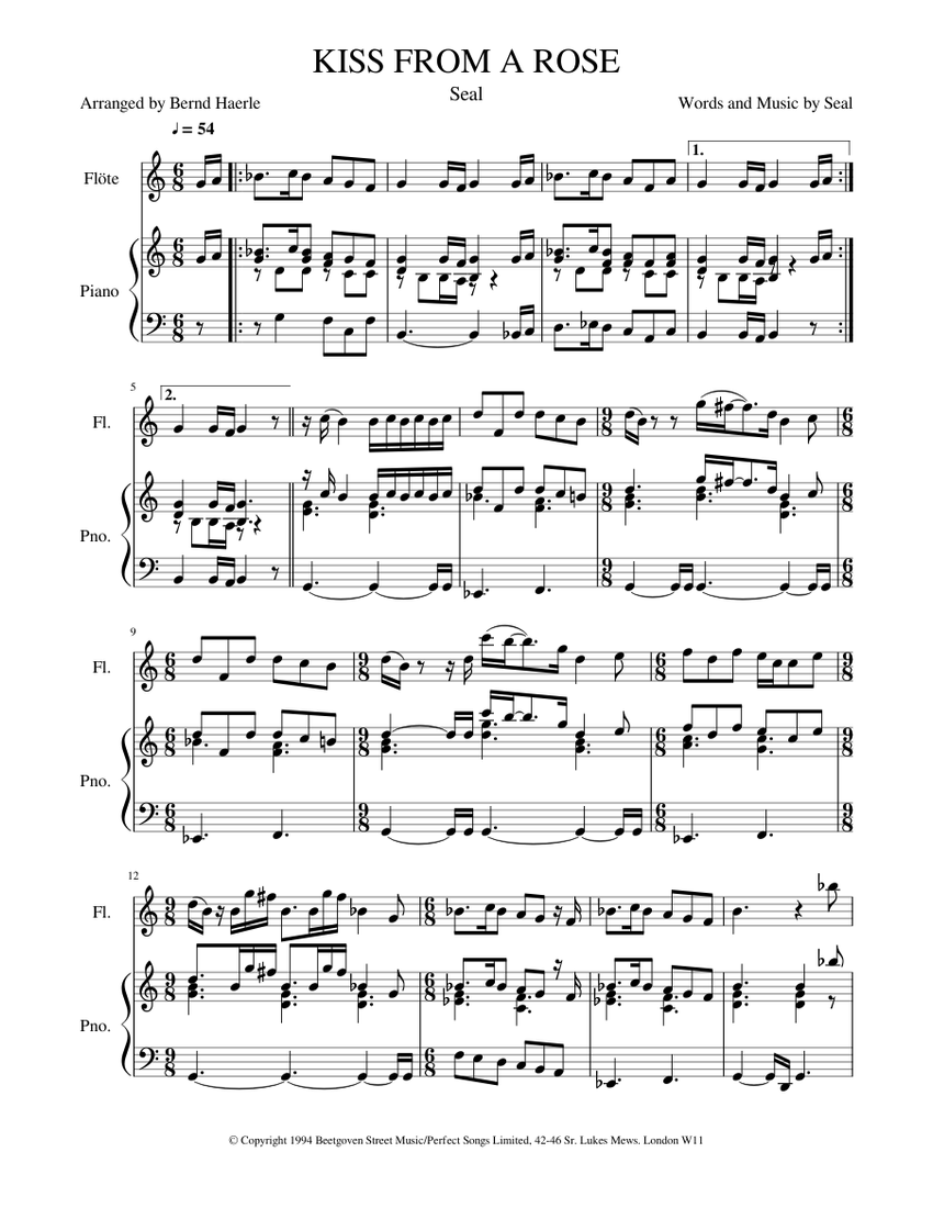 KISS FROM A ROSE Sheet music for Piano, Flute (Solo)