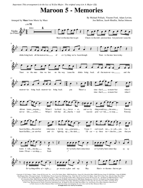 Memories (Arr. Mace) - Maroon 5 (Instrumental Duet)