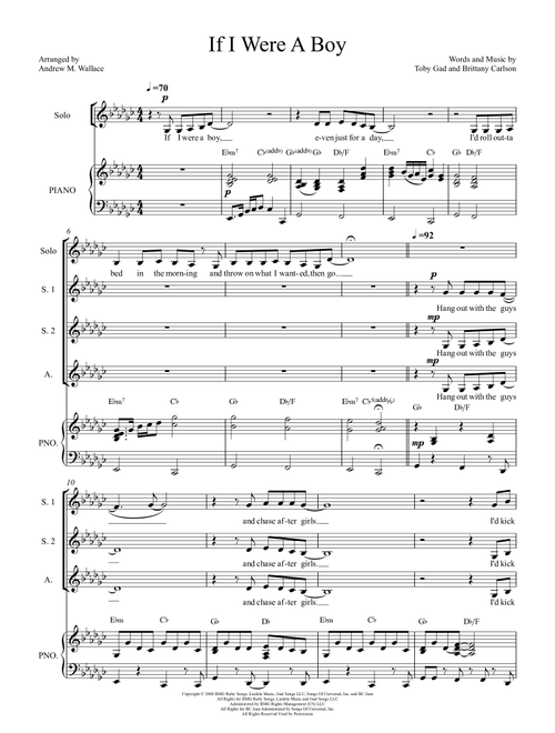 If I Were A Boy (Arr. Andrew M. Wallace) - Beyonce (Choral, SSA)