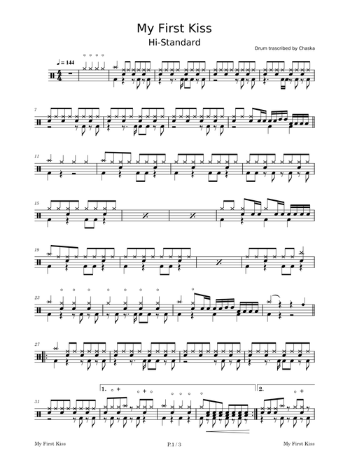 Hi-Standard - My First Kiss (Drum Score)