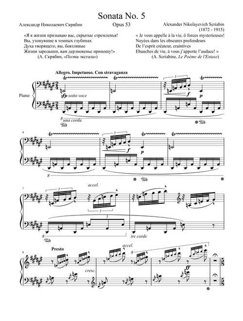 Sonata No. 5, Opus 53 (Arr. Zachary Corbett) - Alexander Scriabin (Piano Solo)