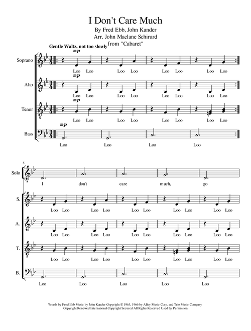 I Don't Care Much (Arr. John Maclane Schiard) - John Kander (Choral, SATB)