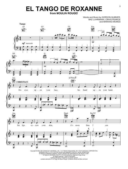 El Tango De Roxanne (from Moulin Rouge! The Musical) - Moulin Rouge! The Musical Cast (Piano-Vocal-Guitar)