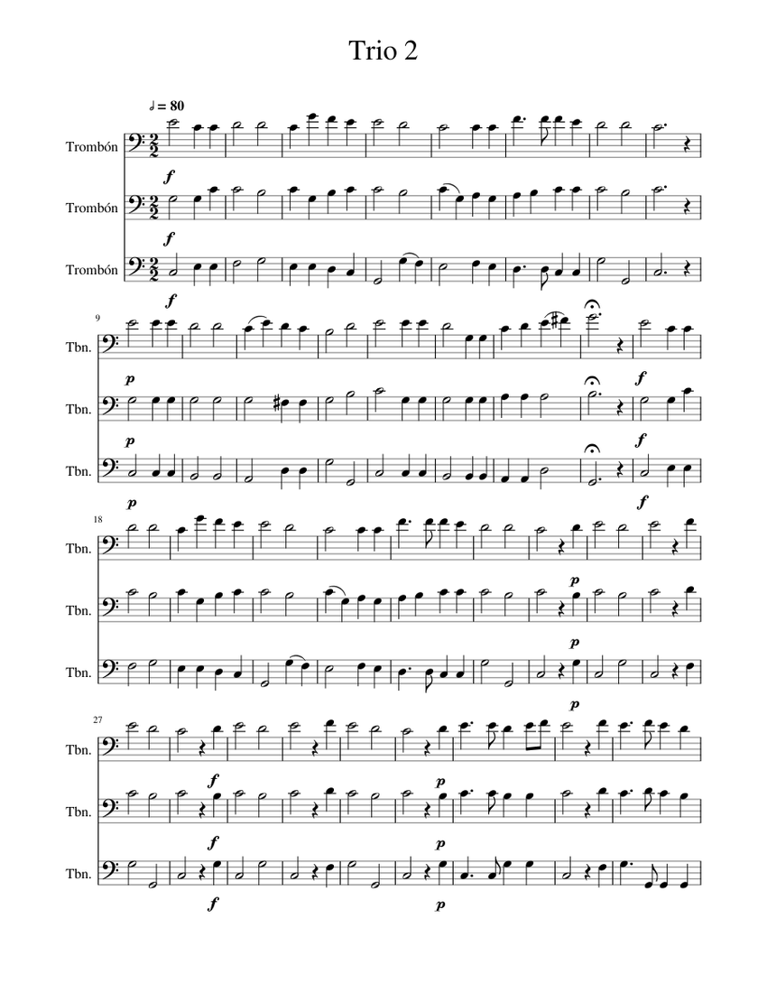 Trio 2 Sheet music for Trombone (Mixed Trio) | Musescore.com
