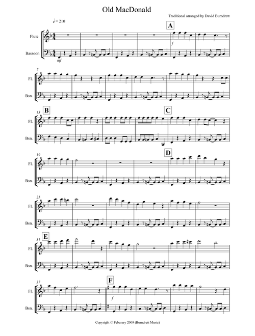 Old MacDonald! for Flute and Bassoon Duet (Arr. David Burndrett) - Traditional (Instrumental Duet)