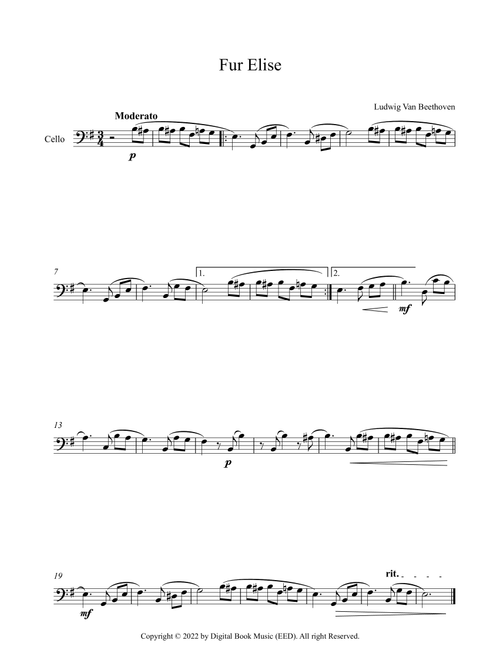 Fur Elise - Ludwig Van Beethoven (Cello) (Arr. Digital Book Music) (Cello Solo)