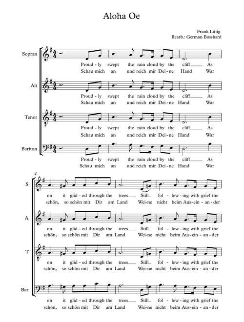 Aloha Oe (Arr. German Bosshard) - Frank Littig (Choral, SATB)