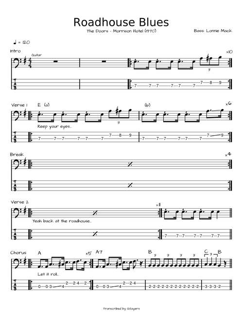 Doors - Roadhouse Blues - Bass