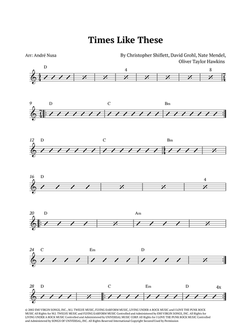 Times Like These (Arr. André Nusa) - Foo Fighters (Guitar Chords-Lyrics)