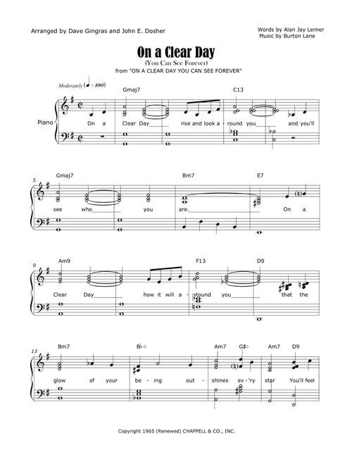 On A Clear Day (you Can See Forever) (Arr. Dave Gingras, John E. Dosher) - Burton Lane (Piano Vocal)