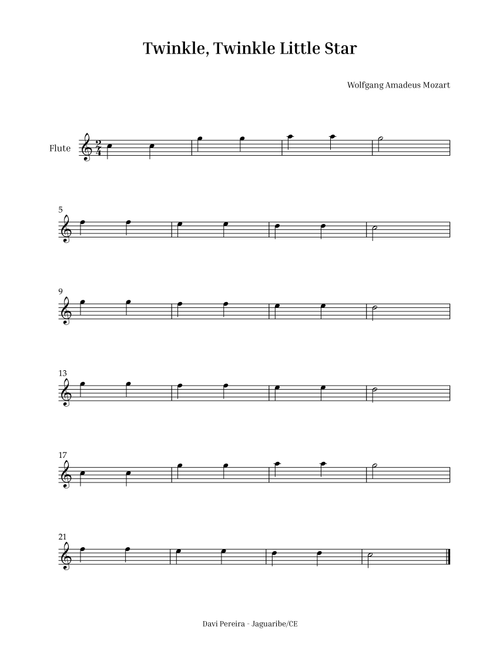 Twinkle, Twinkle Little Star (Arr. Peter Andrew) - Wolfgang Amadeus Mozart (Flute Solo)